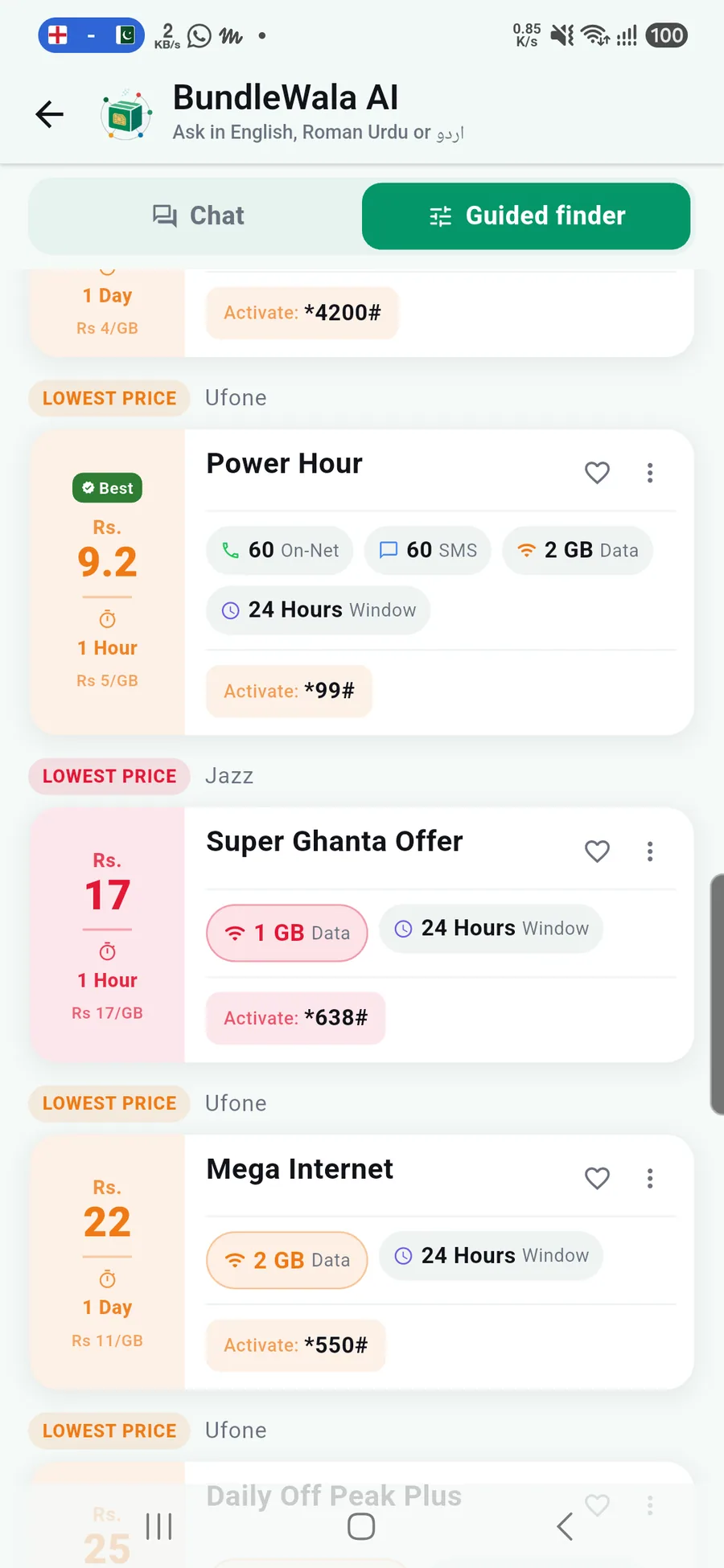 BundleWala guided finder results with a ranked shortlist of matching packages